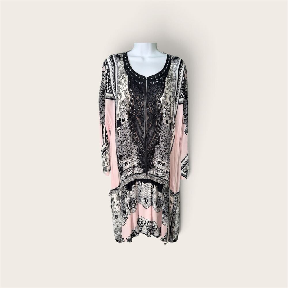 Roberto Cavalli Silk Tunic Dress W/ Leather Accents Size 48 US 12